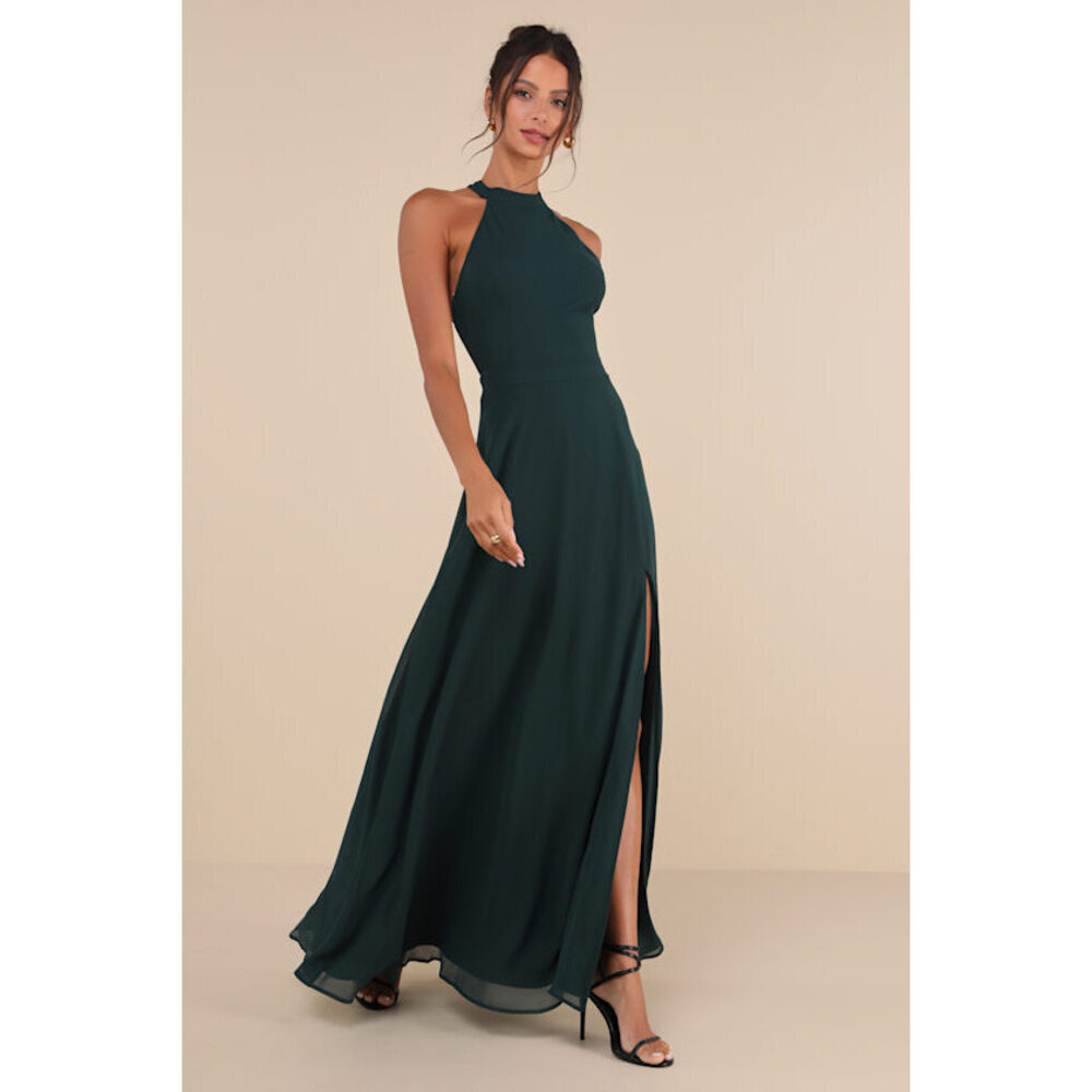 Lulus Confidently Charismatic Emerald Backless Halter Maxi Dress Green - Size L